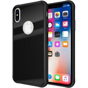 TUDIA GLOST Compatible with iPhone X Case (2017) / iPhone Xs Case (2018) - [Tempered Glass Back Panel] Lightweight Slim TPU Bumper Shockproof Protective Phone Cases - Black