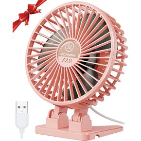 JZCreater USB Desk Fan, USB Mini Fan with Stepless Speed, 90°Auto Oscillating Fan, Quiet Rotation Strong Wind, Small Personal Fan for Bedroom Home Office Table Outdoor Stroller, 4.8inch(Pink
