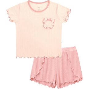 Toddler Girl Summer Outfits Short Sleeve Tee and Shorts Set 2 Piece Clothes for Girls, Viscose Made from Bamboo
