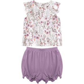 Baby Girls Playwear Cute Sleeveless T-Shirt and Shorts Outfits Viscose from Bamboo Toddler Girl Summer Clothes Set