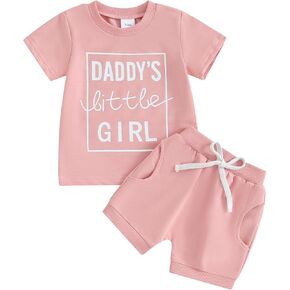 2Pcs Infant Baby Girl Outfits Daddys Girl Short Sleeve T-Shirt Tops Shorts Pants Set Sweatsuit Toddler Summer Clothes