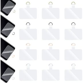 Phone Tether Tab, 12 Pcs Transparent Cell Phone Patch, Universal Phone Lanyard Patch Without Adhesive, Phone Patch Upgraded Metal D Ring for Most Smartphones
