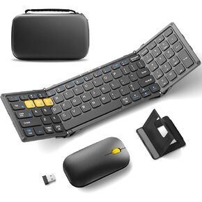 Foldable Bluetooth Keyboard and Mouse, Portable Folding Pocket Keyboard Mouse Combo with Numeric Keypad for Business and Travel for Phone Tablet Laptop (2.4G+Dual BT)