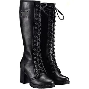 GARGOYLE BELLS Women‘s Knee High Boots With Zipper On Side, Fashion Laced Boot For Ladies, Black boots