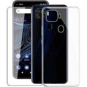 Phone Case for ZTE Blade X1 5G (6.5"), with [1 x Tempered Glass Protective Film], KJYF Clear Soft TPU Shell Ultra-Thin [Anti-Scratch] [Anti-Yellow] Case for ZTE Blade X1 5G - Transparent