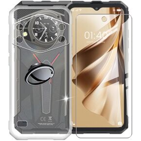 for Cubot Kingkong AX Case, with [ 1 x Tempered Glass Protective Film], Shockproof Soft Cover, [360° Rotation Ring Kickstand] Case for Cubot Kingkong AX (6.58") - Clear