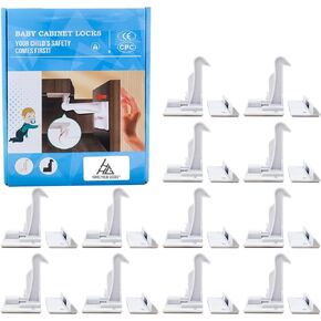 Upgraded Kitchen Cabinet And Drawer Safety Locks For Little Babies (12 in a Pack). Very Easy To Install. Safe for Cabinet And Drawers.