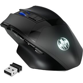 Wireless Gaming Mouse: Dual-Mode 2.4G/Bluetooth, Rechargeable PC Mice with Fire Button, 4-Level DPI, Noiseless Click, 10 Buttons for PC, Mac, Laptop, Tablet