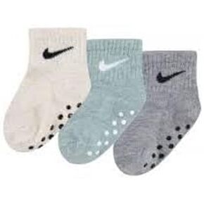 Nike Kids' Toddler Ankle Gripper Socks (3 Pairs) (US, Age, 6 Months, 12 Months, Tan/Grey/Teal)