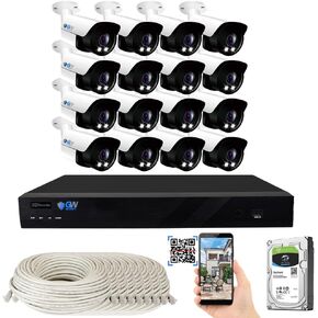 GW Security 16 Channel 4K NVR H.265 8MP Fulltime Color Night Vision Security Camera System with 16 UltraHD 4K IP Two-Way Audio Outdoor PoE Security Cameras, Smart AI Human & Car Detection