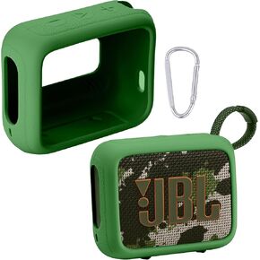 for JBL Go 4 Waterproof Bluetooth Speaker Silicone Cover Case, Portable Silicone Travel Case with Carabiner, Protective Skin Case (Black Case) - co2CREA