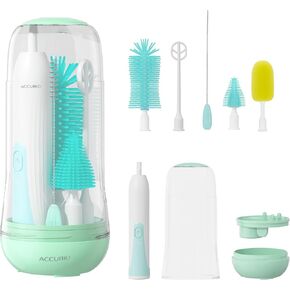 Electric Bottle Brush Set, Rechargeable Electric Baby Bottle Brush, Automatic Bottle Cleaner Kit, Waterproof Multi-Purpose Cleaning Brush with Free Sponge Replacement Brush, Green