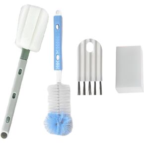 Bottle Brush Sponge Microfiber Cleaning Set-Long Handle Bottles Cleaner for Washing Narrow Neck Beer Bottles Wine Decanter Narrow Cup Pipes Sinks Cup (Grey)