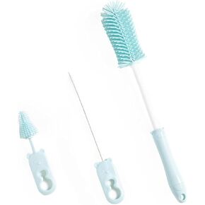 Silicone Bottle Brush Cleaner Set, Anivona 13.4" Long Handle Bottle Cleaning Brush, BPA-Free, Perfect for Cleaning Baby Bottles, Washing Breast Pumps, Breast Milk Storage Bag, Sippy Cups, Vase (Pink)
