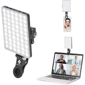 60 LED 2000mAh High Power Rechargeable Clip Fill Video Conference Light with Front & Back Clip, Adjusted 3 Light Modes for Phone, iPhone, Android, iPad, Laptop, for Makeup