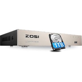 ZOSI 8CH 1080P Surveillance DVR Video recorders with 1TB Hard Drive Supports 4-in-1 HD-TVI CVI CVBS AHD 960H Security Cameras, Motion Detection, Remote Viewing (Renewed)