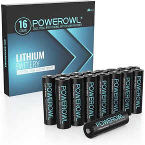 بطاريات ليثيوم POWEROWL AA 16 حزمة، سعة عالية 1.5 فولت بطارية مزدوجة طاقة طويلة الأمد للأجهزة عالية التقنية