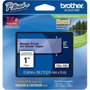 Genuine Brother 1" (24mm) Black on Clear TZe P-Touch Tape for Brother PT-2430PC, PT2430PC Label Maker