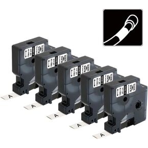 Replacement for Dymo 18055 a18055 Rhino Heat Shrink Tube Labels, 1/2 Industrial Black on White Label Tape, Work with DYMO Rhino 4200, 5200, 5000 Label Makers, 1/2" x 4.9'(12mm x 1.5m), 5-Pack