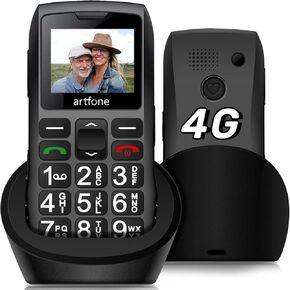 هاتف محمول بدون شريحة اتصال 4G لكبار السن مزود بزر كبير، هواتف LTE غير مقفلة سهلة الاستخدام مع وظيفة SOS، صوت عالٍ، 1400 مللي أمبير في الساعة، فتحة SIM واحدة، قاعدة شحن ومصباح يدوي in Kuwait