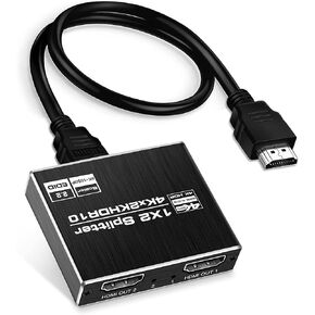 4K@60Hz HDMI Splitter 1 in 2 Out, avedio Links Aluminum HDMI Splitter for Dual Monitors Duplicate/Mirror with Same Image, 1x2 HDMI2.0b Splitter HDCP2.2 for Xbox, PS5, Roku (1 Source onto 2 Displays)