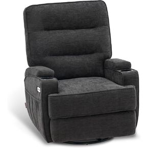 MCombo Electric Power Swivel Glider Rocker Recliner Chair with Heat and Vibrating for Nursery, USB Ports, Pillow, Cup Holders, Remote Control, Fabric 7752 (Brown)