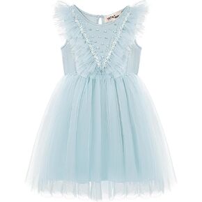 Tutu Dress for Girls - Blue Toddler Tulle Dress Flutter Sleeves Flower Girl Dress for Wedding Birthday Photo Prop
