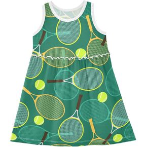 Green Tennis Rackets Summer Girl Dress Sleeveless Dresses Baby Toddler Girl Outfits Girls Clothes Size 2t-8Y