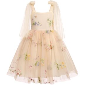 OBEEII Flower Girl Dress Toddler Spaghetti Straps Floral Embroidered Tulle Tutu Dress Princess Birthday Party Dress