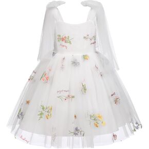 OBEEII Flower Girl Dress Toddler Spaghetti Straps Floral Embroidered Tulle Tutu Dress Princess Birthday Party Dress