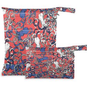 visesunny American Flag Sunflower 2Pcs Wet Bag with Zippered Pockets Washable Reusable Roomy for Travel,Beach,Pool,Daycare,Stroller,Diapers,Dirty Gym Clothes, Wet Swimsuits, Toiletries