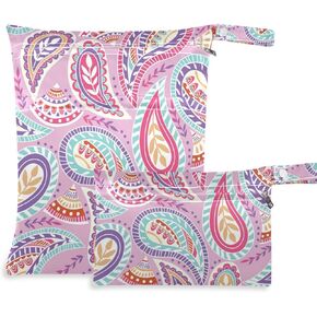 2pcs Pink Paisley Wet Dry Bags,Waterproof Reusable Cloth Diaper Wet Dry Bags for Travel,Diapers,Dirty Gym Clothes and Toiletries