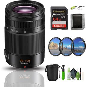 Panasonic Leica DG Vario-Elmarit 35-100mm f/2.8 Power O.I.S. Lens Bundle with Lens Pouch + Cleaning kit + Extreme PRO 64GB Memory Card + Filter Kit, 58mm and More Accessories