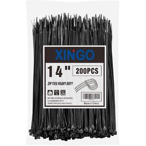 14 Inch Black Zip Ties Heavy Duty 200 PCS, 75 LBS Tensile Strength, UV Resistant Cable Ties, Premium Self-locking Plastic Ties for Indoor and Outdoor Use