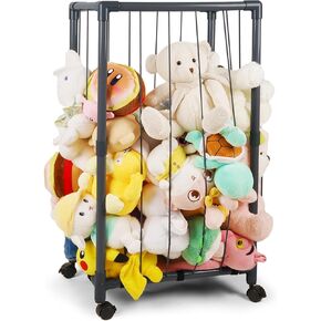 Stuffed Animal Storage Zoo Stuffed Animal Holder Space Save Vertical Stuffed Animals Storage PVC with Elastic Band and Net for Playroom Birthday Gift (small-gray)