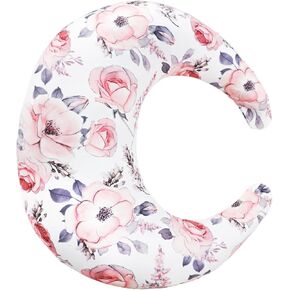 Nursing Pillow Cover Girls, Crescent-Shaped Breastfeeding Pillow Cover, Snug Fits Newborn Nursing Pillow Case, Removable, Super Soft Breathable, Pink Flower