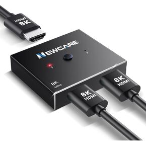 محول HDMI من NEWCARE 4K@120 هرتز، 8K@60 هرتز HDMI ثنائي الاتجاه يدعم 2 في 1 خارج، 1 في 2 خارج، 48 جيجابت في الثانية، HDR، صوت محيطي ثلاثي الأبعاد، مفتاح HDMI 2.1 من الألومنيوم لـ PS5/4، XBOX، مشغل بلو راي