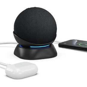 PlusAcc Charging Stand for Dot 5th/4th Generation with USB-C and USB-A Charging Ports, Table Holder Base for Charge Cellphones and Earbuds, Non-slip Base (Black)