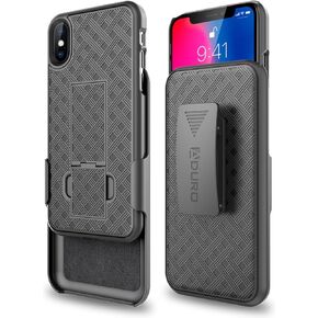 Aduro Combo Case & Holster for iPhone Xs Max, Slim Shell & Swivel Belt Clip Holster, with Built-in Kickstand for Apple iPhone