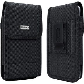 PiTau Holster for Galaxy S23 S22 S21 S20 S10 S9 S8 A10e A01 Note 10 Cell Phone Belt Holder Case with Belt Clip Loop Nylon Carrying Pouch Cover (Fits Samsung Models with Protective Case on) Black