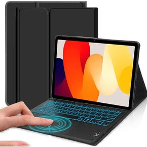 Backlit Touchpad Keyboard Case for Xiaomi Redmi Pad SE 11 inch 2023, Backlit Wireless Trackpad Keyboard with Leather Stand Cover Case for Xiaomi Redmi Pad case 11 inch Tablet, Black