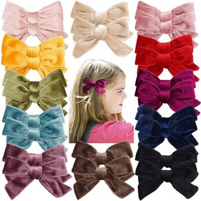 30pcs Baby Girls Hair Bows Cotton Linen Alligator Hair Clips 3 inch Fable Girls Toddlers Kids Handmade Pigtail Hair Accessories, 15 Colors in Pair