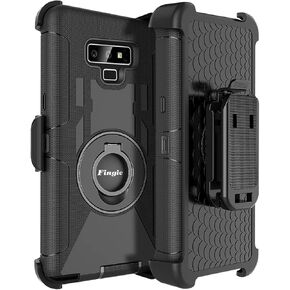 Fingic Samsung Note 9,Note 9 Case for Men,4 in1 Protective Hybrid Cover Shockproof Rugged Phone Case Full Body Kickstand Swivel Belt Clip Holster Case for Samsung Galaxy Note 9, Black