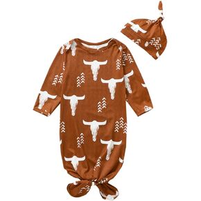 BULINGNA Newborn Baby Boy Girl Knotted Gown with Hat Farm Chicken Nightgown with Mittens One Piece Pajamas for Baby