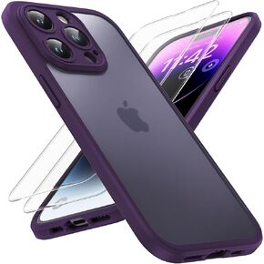 TOCOL 3 in 1 for iPhone 14 Pro Case, [Upgraded Camera Protection], [Military Grade Drop Tested] Shockproof Slim Translucent Matte Back Case for iPhone 14 Pro 6.1", Midnight Purple