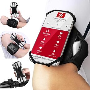 Running Phone Armband, 3 in 1 Bike Phone Mount + Running Armband + Running Phone Holder Wristband, 360° Rotatable Bicycle Phone Holder with Key & Card and Headphone Slot for 4.5''-7'' iPhone Samsung