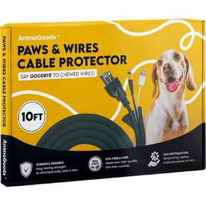 Paws & Wires Cord Cover for Pets - Black, 10ft - Cord Protector from Pets No Chew - Durable PET Cable Protector for Dogs, Cats and Other Pets - Keep Cats from Chewing Cords with A Cable Sleeve