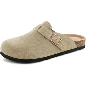 Luna Women’s Clogs Suede Cork Footbed Sandals Adjustable Buckle Slip On Leather Mules Comfort House Shoes Indoor Outdoor