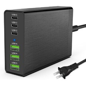 Charging Station for Multiple Devices, 6-in-1 USB C Power Station, 3*USB-A 3*USB-C Charging Hub, USB Station,Charger Tower with Type-C, 60W Charger Station, 5V 2A Output, for Phone and Pad