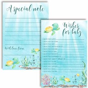 Little Hatchling Cute Sea Turtle Sea Life Baby Wishes Cards 20, 4"x6" - Great Keepsake and Fun Activity for Baby Showers - Wishes for Baby Keepsakes Last Generations - Fill-In, Double-Sided Cards